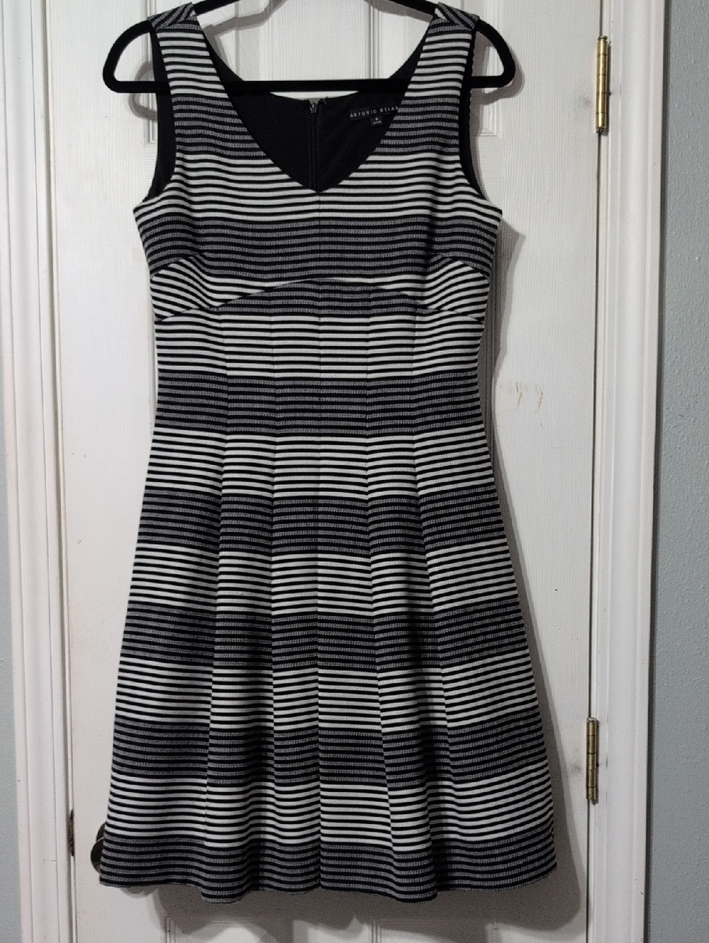 ANTONIO MELANI Black and White Striped Midi Dress